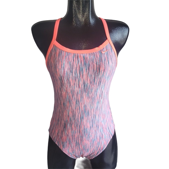 Nike Rush Heather Pink and Teal Racerback One-Piece Swimsuit 10 - Picture 1 of 4